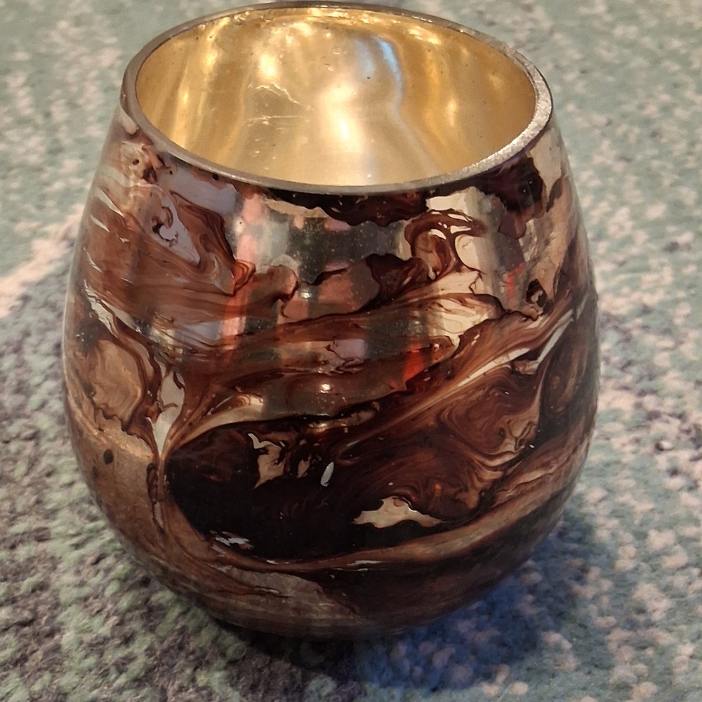 Gorgeous Marbled Brown and Gold Blown Glass Vase